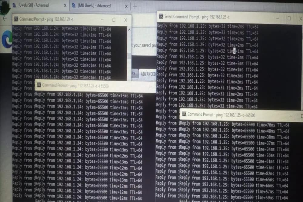 Pinging results: Local site on the left, Remote on the right., Troubleshooting network problems